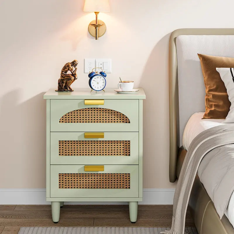20-Inch Green Wooden Nightstand with 3 Drawers - Bedside Storage Cabinet for Bedroom 15