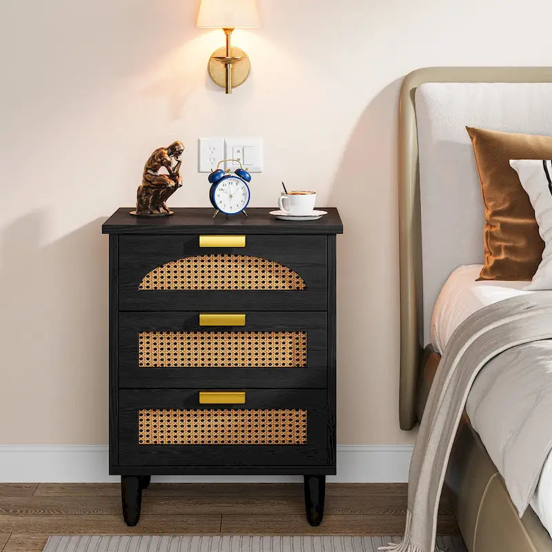 20-Inch Green Wooden Nightstand with 3 Drawers - Bedside Storage Cabinet for Bedroom 16