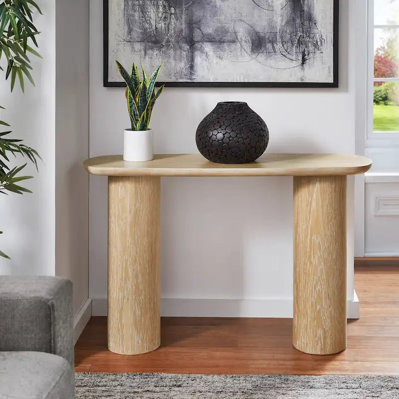 Edo Modern Oak-Finished Sofa Table with Durable Column Base by iNSPIRE Q 1
