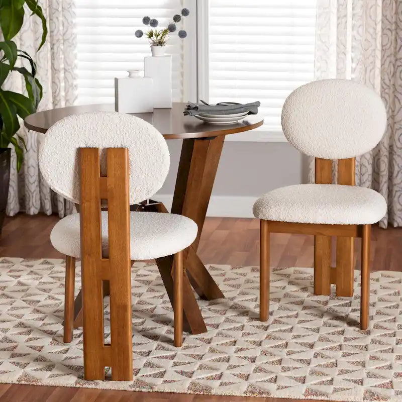Kacela Contemporary Japandi Boucle Upholstered Wood Dining Chair Set - 2 Pieces 1