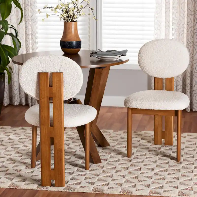 Kacela Contemporary Japandi Boucle Upholstered Wood Dining Chair Set - 2 Pieces 8