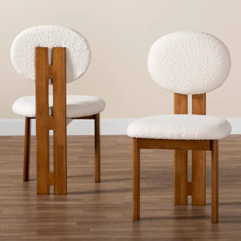 Kacela Contemporary Japandi Boucle Upholstered Wood Dining Chair Set - 2 Pieces 9