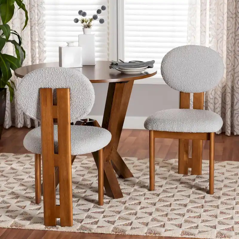 Kacela Contemporary Japandi Boucle Upholstered Wood Dining Chair Set - 2 Pieces 13