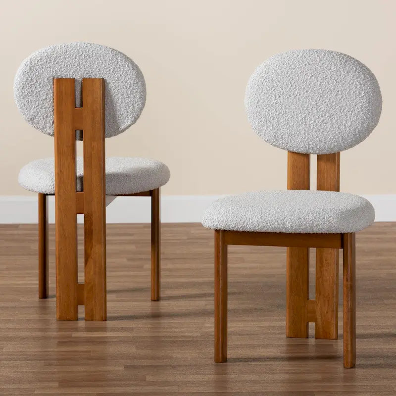 Kacela Contemporary Japandi Boucle Upholstered Wood Dining Chair Set - 2 Pieces 14