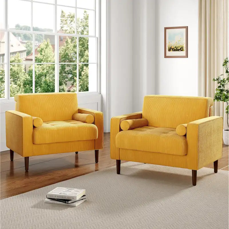 Set of 2 Modern Wide Armchairs in Corduroy - Accent Chairs 37