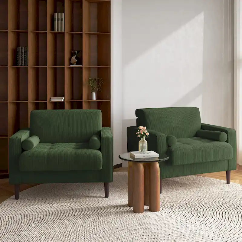 Set of 2 Modern Wide Armchairs in Corduroy - Accent Chairs 38