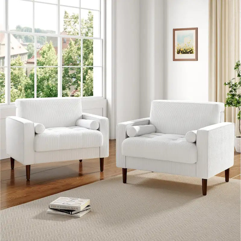 Set of 2 Modern Wide Armchairs in Corduroy - Accent Chairs 39