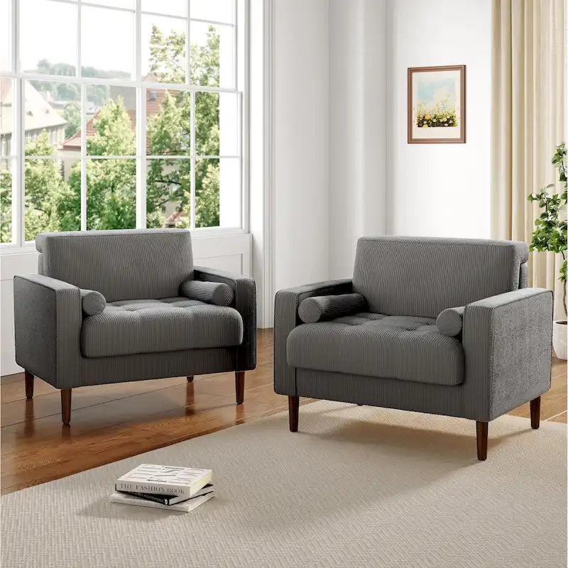 Set of 2 Modern Wide Armchairs in Corduroy - Accent Chairs 40