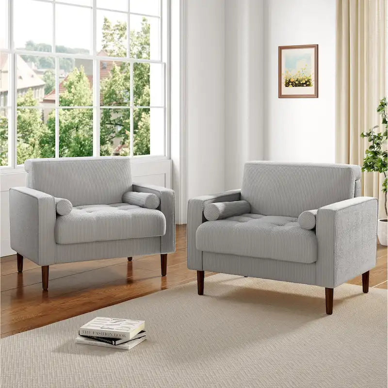 Set of 2 Modern Wide Armchairs in Corduroy - Accent Chairs 41