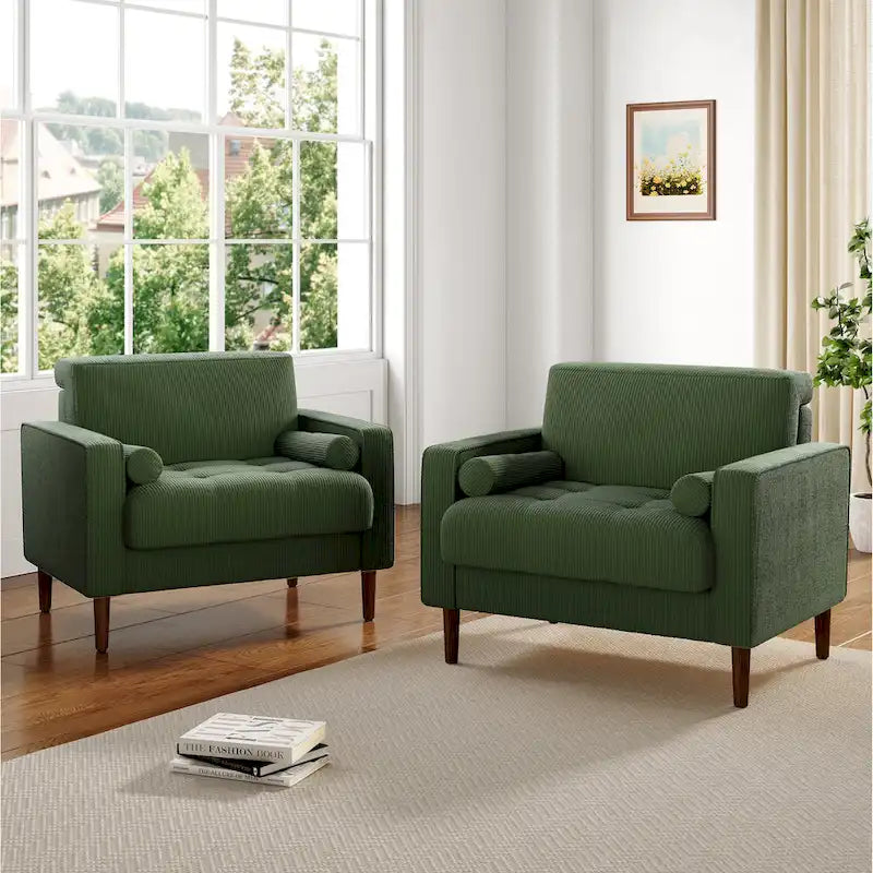 Set of 2 Modern Wide Armchairs in Corduroy - Accent Chairs 1
