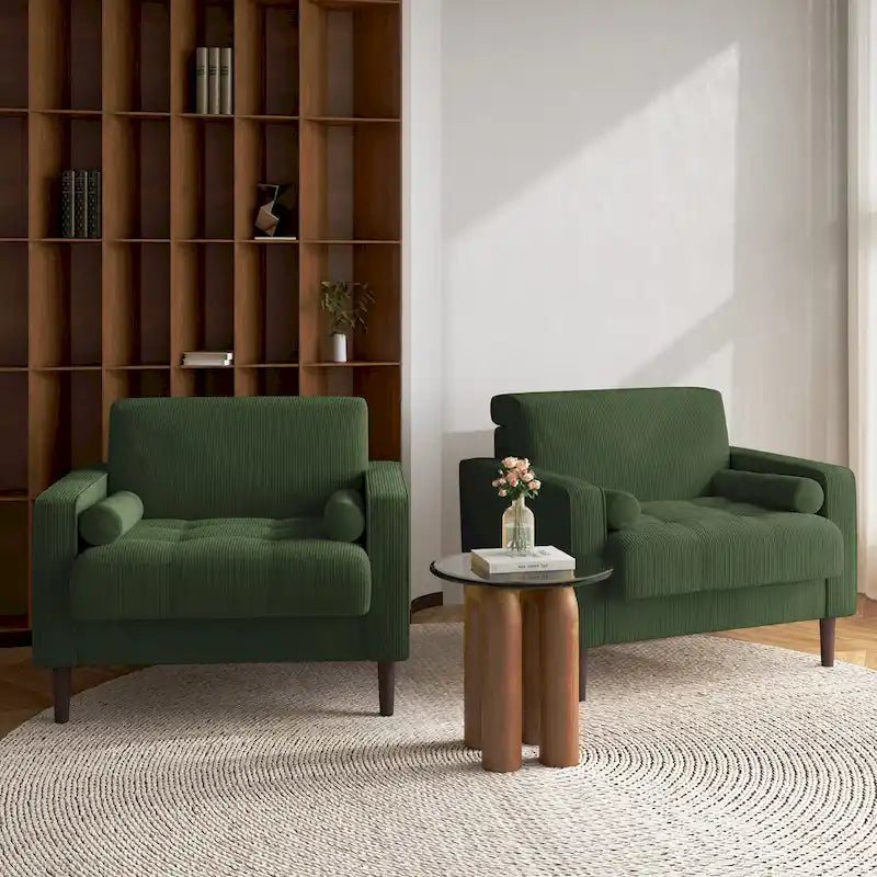 Set of 2 Modern Wide Armchairs in Corduroy - Accent Chairs 2