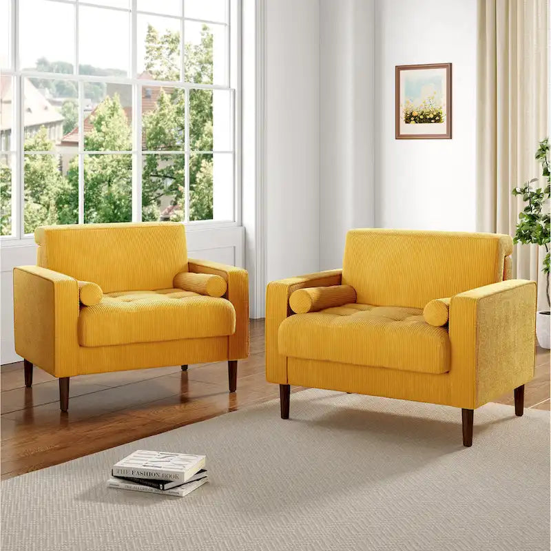 Set of 2 Modern Wide Armchairs in Corduroy - Accent Chairs 3