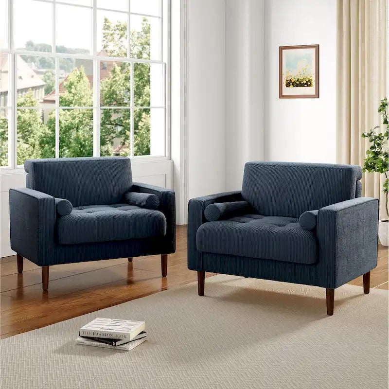 Set of 2 Modern Wide Armchairs in Corduroy - Accent Chairs 4