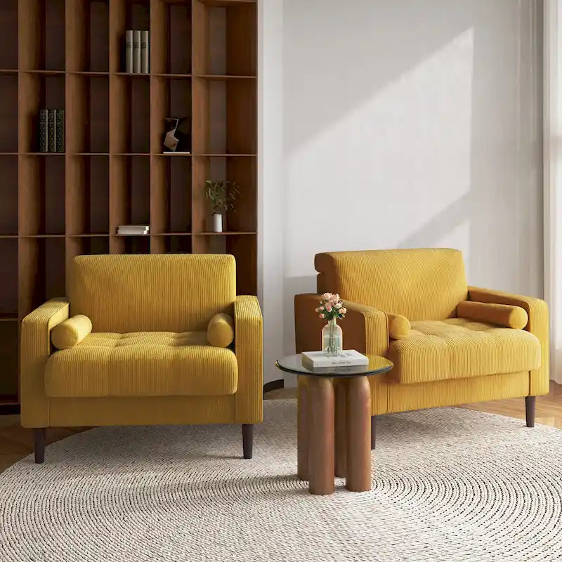 Set of 2 Modern Wide Armchairs in Corduroy - Accent Chairs 6