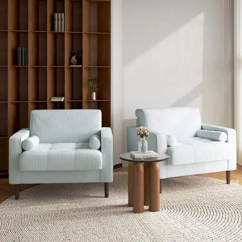Set of 2 Modern Wide Armchairs in Corduroy - Accent Chairs 8