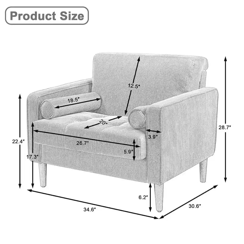 Set of 2 Modern Wide Armchairs in Corduroy - Accent Chairs 10