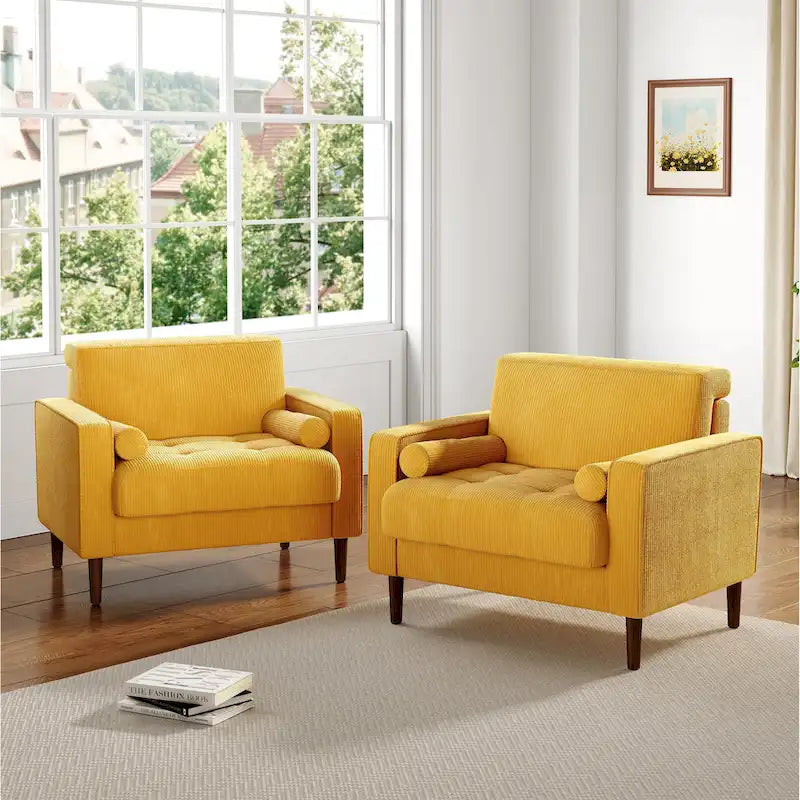 Set of 2 Modern Wide Armchairs in Corduroy - Accent Chairs 11