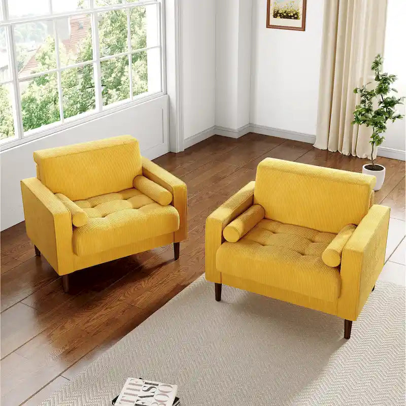 Set of 2 Modern Wide Armchairs in Corduroy - Accent Chairs 12