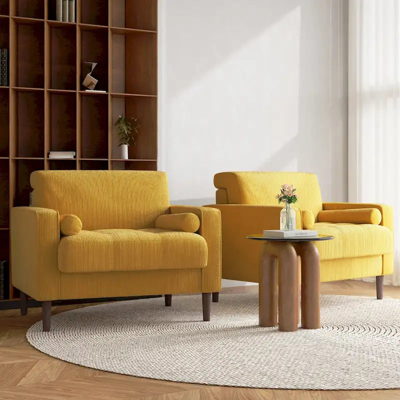 Set of 2 Modern Wide Armchairs in Corduroy - Accent Chairs 13