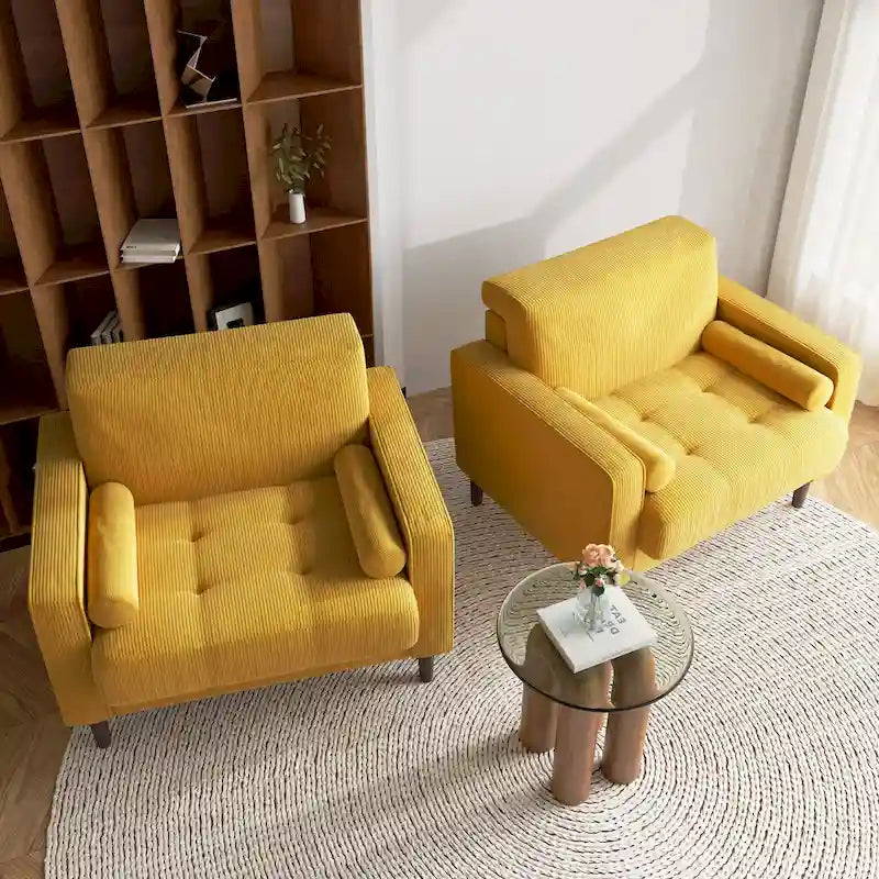 Set of 2 Modern Wide Armchairs in Corduroy - Accent Chairs 14