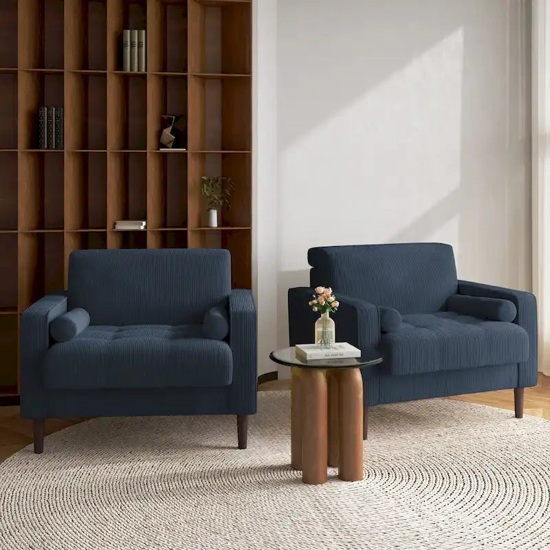 Set of 2 Modern Wide Armchairs in Corduroy - Accent Chairs 20