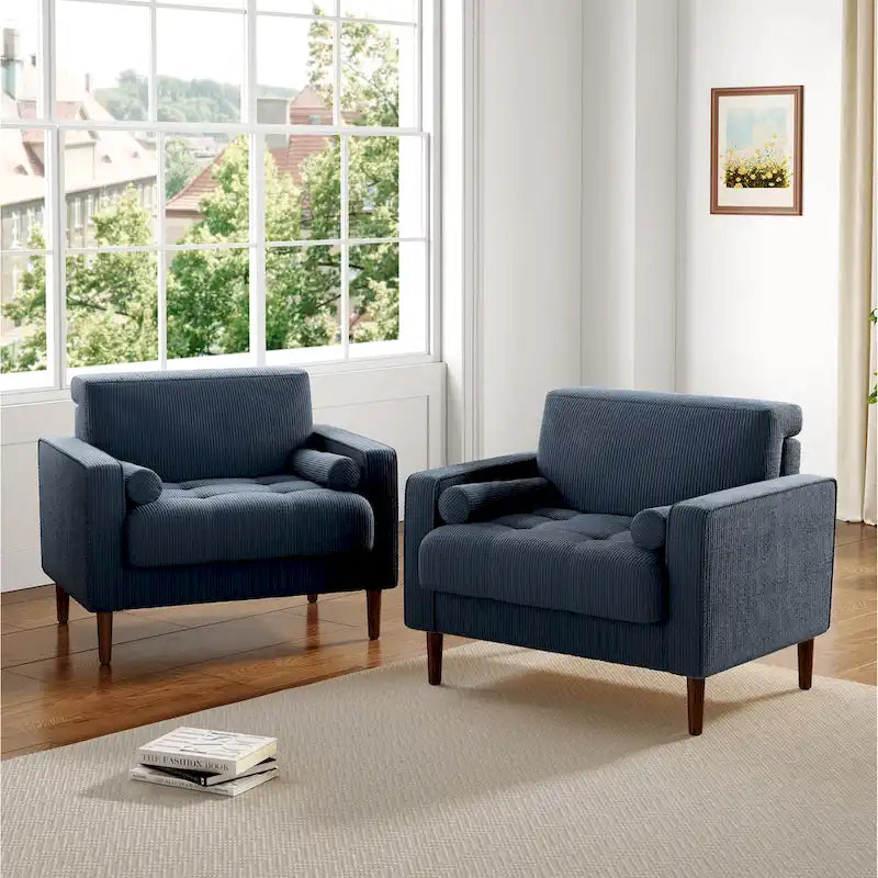 Set of 2 Modern Wide Armchairs in Corduroy - Accent Chairs 21