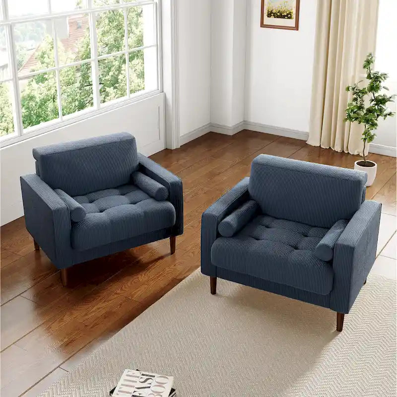 Set of 2 Modern Wide Armchairs in Corduroy - Accent Chairs 22