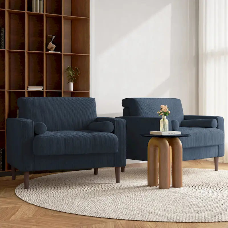 Set of 2 Modern Wide Armchairs in Corduroy - Accent Chairs 23