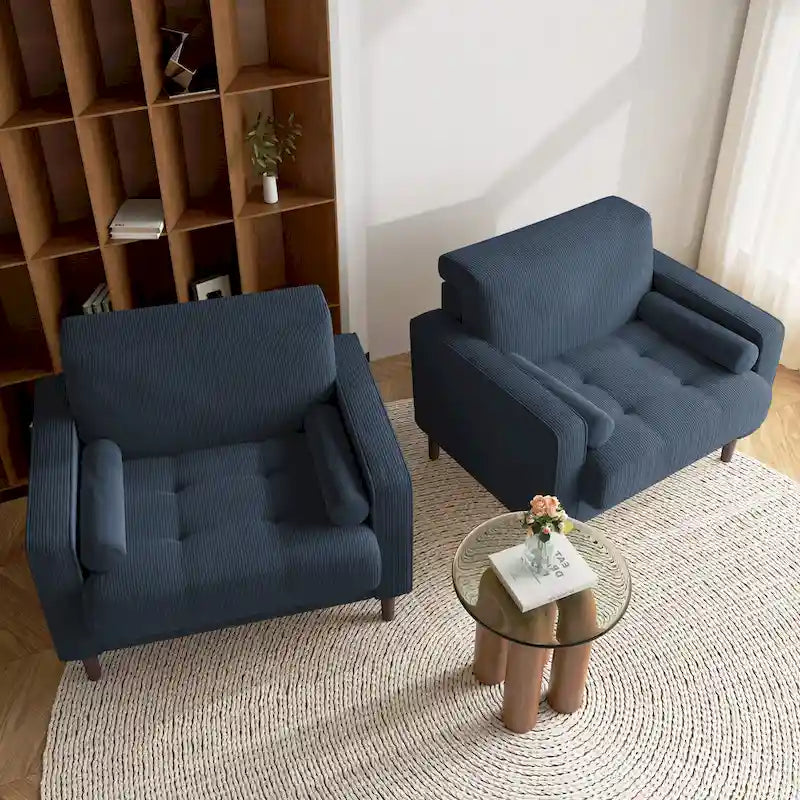 Set of 2 Modern Wide Armchairs in Corduroy - Accent Chairs 24