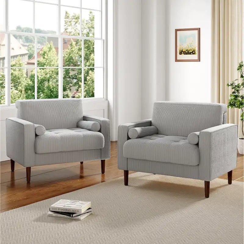 Set of 2 Modern Wide Armchairs in Corduroy - Accent Chairs 30