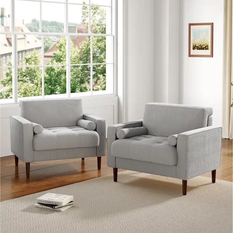 Set of 2 Modern Wide Armchairs in Corduroy - Accent Chairs 31
