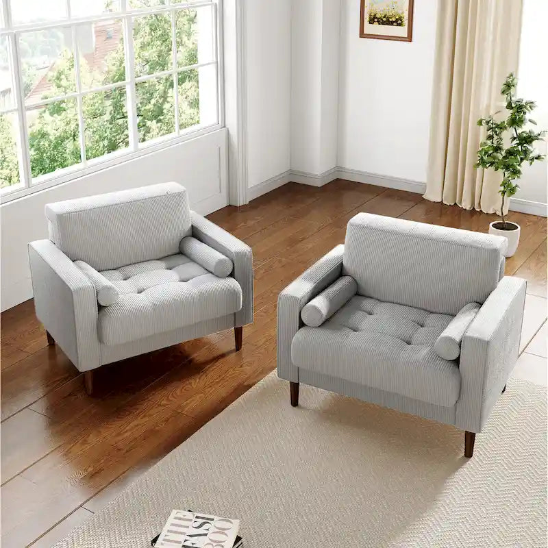 Set of 2 Modern Wide Armchairs in Corduroy - Accent Chairs 32