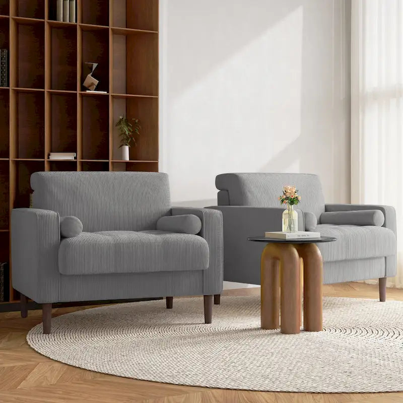 Set of 2 Modern Wide Armchairs in Corduroy - Accent Chairs 33