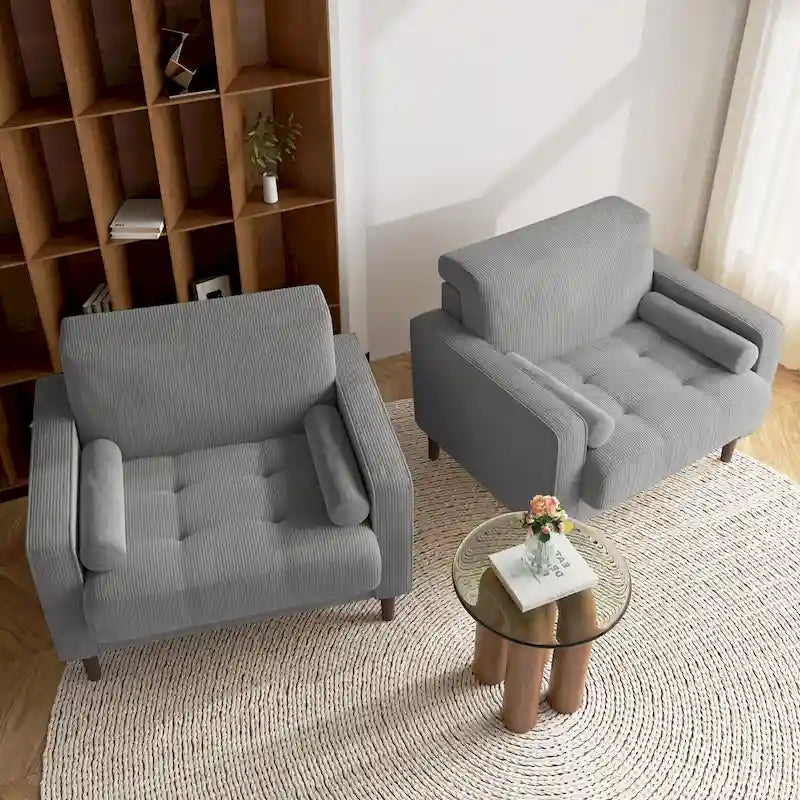 Set of 2 Modern Wide Armchairs in Corduroy - Accent Chairs 34
