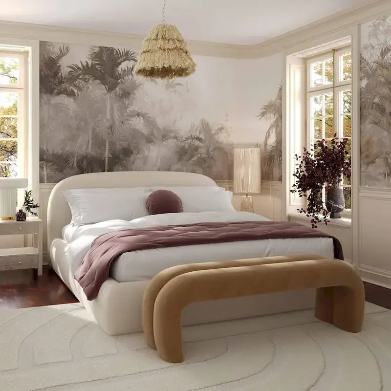 Bara King Bed in Cream Textured Velvet 8