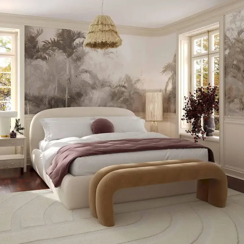 Bara King Bed in Cream Textured Velvet 1