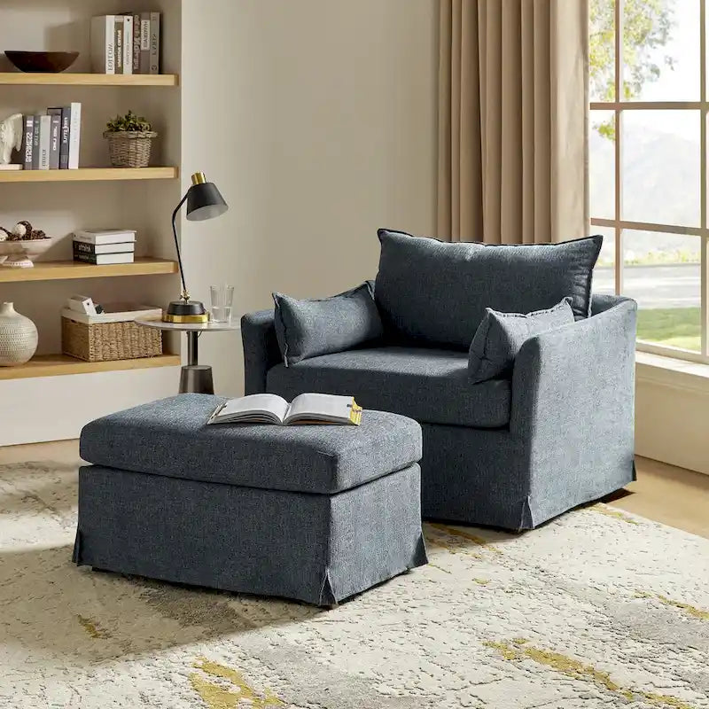 Sophie Contemporary Oversized Slipcovered Armchair and Ottoman with Lockable Rear Wheels 3