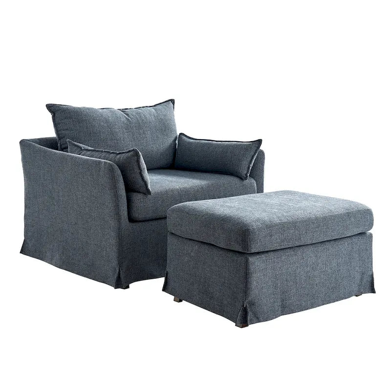 Sophie Contemporary Oversized Slipcovered Armchair and Ottoman with Lockable Rear Wheels 4