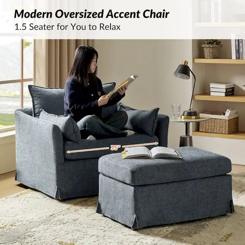 Sophie Contemporary Oversized Slipcovered Armchair and Ottoman with Lockable Rear Wheels 6