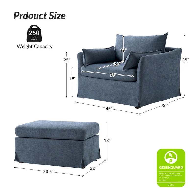 Sophie Contemporary Oversized Slipcovered Armchair and Ottoman with Lockable Rear Wheels 9