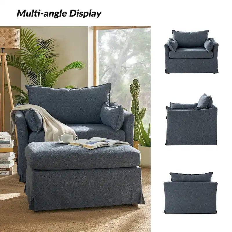 Sophie Contemporary Oversized Slipcovered Armchair and Ottoman with Lockable Rear Wheels 10