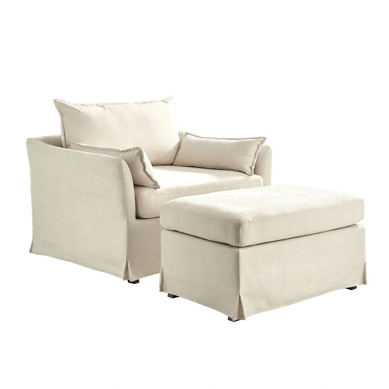 Sophie Contemporary Oversized Slipcovered Armchair and Ottoman with Lockable Rear Wheels 14