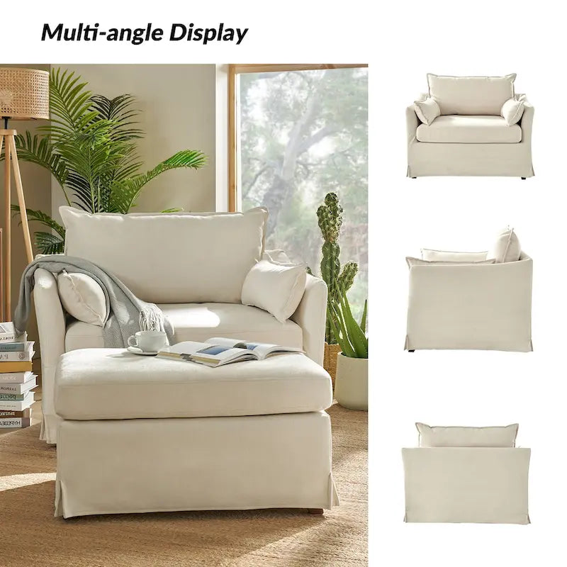 Sophie Contemporary Oversized Slipcovered Armchair and Ottoman with Lockable Rear Wheels 21