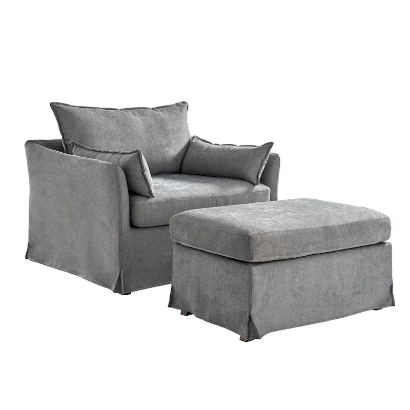 Sophie Contemporary Oversized Slipcovered Armchair and Ottoman with Lockable Rear Wheels 23