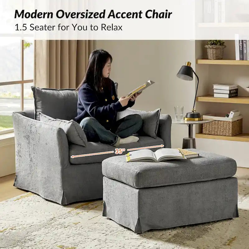 Sophie Contemporary Oversized Slipcovered Armchair and Ottoman with Lockable Rear Wheels 25