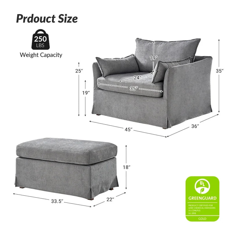 Sophie Contemporary Oversized Slipcovered Armchair and Ottoman with Lockable Rear Wheels 28