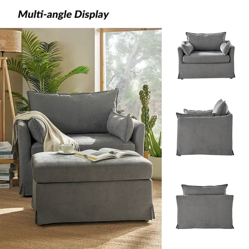 Sophie Contemporary Oversized Slipcovered Armchair and Ottoman with Lockable Rear Wheels 29