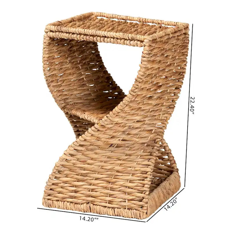 Pelleas Contemporary Bohemian Natural Brown Seagrass and Wood Side Table 9