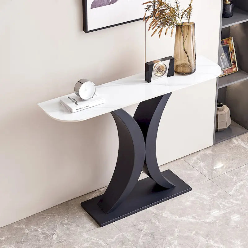 Contemporary Console Table with Elegant Design, Metal Frame, and Adjustable Foot Pads for Entryway 7