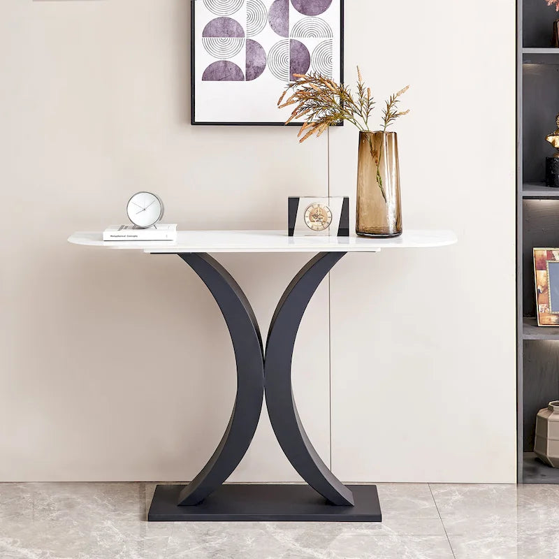 Contemporary Console Table with Elegant Design, Metal Frame, and Adjustable Foot Pads for Entryway 8